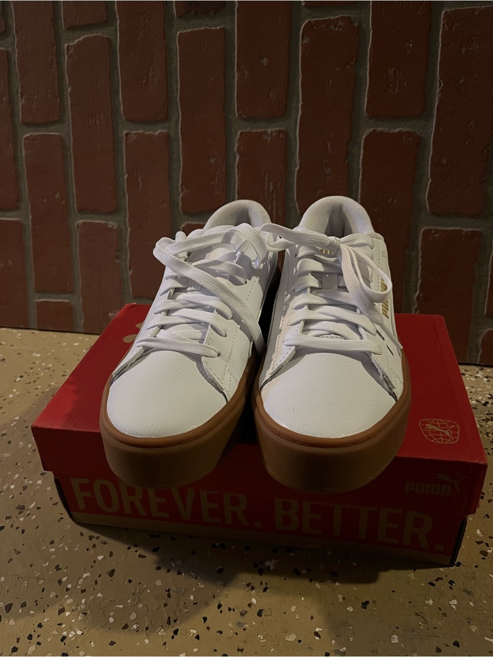 PUMA White Leather Sneakers with Gum Outsole